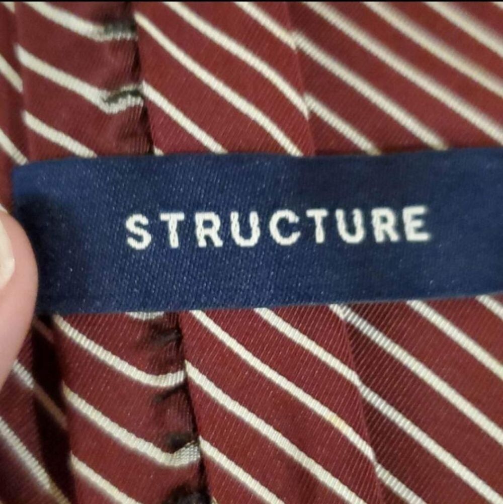 VTG Structure Necktie Maroon Burgundy White Diagonal Striped 90s Men's Tie